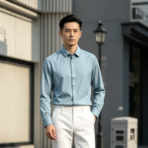 男士秋冬高弹条纹长袖衬衫