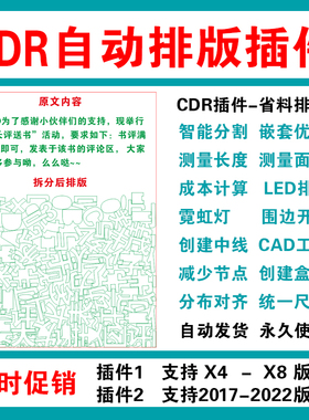 cdr插件自动排版排孔软件雕刻省料LED冲孔字周长面积拆字ecut