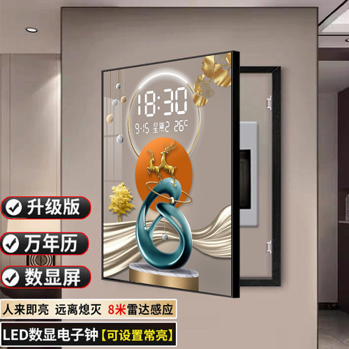 竖款电表箱装饰画led数显时钟