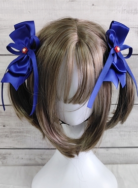 手工立体宝蓝色蝴蝶结侧边对夹洛丽塔Lolita软妹少女舞台表演发夹