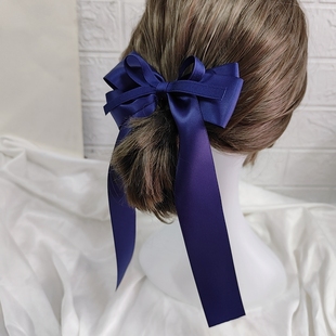 手工雾霾蓝色大蝴蝶结飘带少女发顶夹发圈学生配校服头饰表演发饰