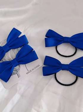 宝蓝色明星网红同款蝴蝶结对夹少女双马尾发圈橡皮筋甜美刘海边夹