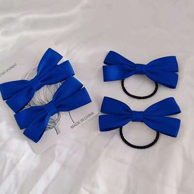宝蓝色儿童发饰简约纯色蝴蝶结