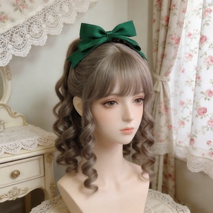 手工草绿色蝴蝶结发夹可爱立体高额顶顶夹学生配校服班服表演头饰