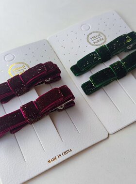 公主风墨绿色酒红色丝绒发夹
