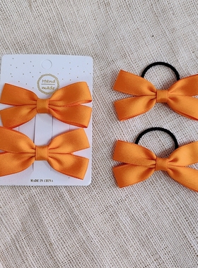 原创橙色蝴蝶结儿童学生对夹小女孩双马尾表演发圈应援团发头饰品