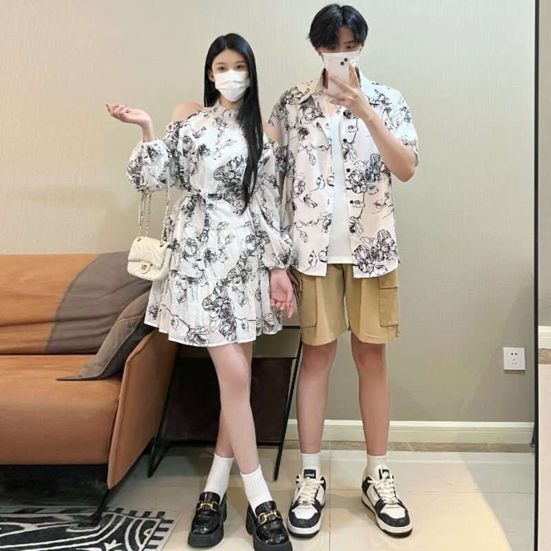 年夏季款法式茶歇防晒收腰露肩气质连衣裙女裙元男装元