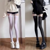 天鹅绒长筒袜女过膝袜甜美吊带袜白色jk大腿袜子y2k高筒薄款 黑丝