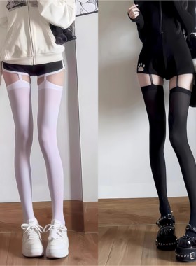 天鹅绒长筒袜女过膝袜甜美吊带袜白色jk大腿袜子y2k高筒薄款黑丝
