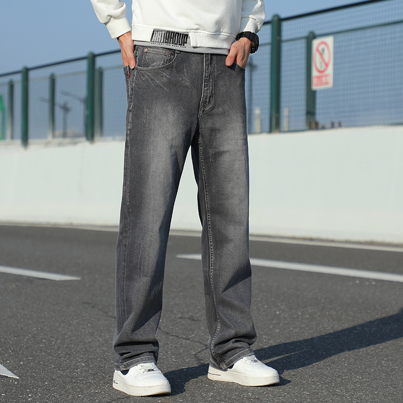 秋冬深裆宽松直筒大码加肥牛仔裤