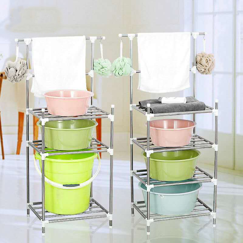 不锈钢多层加厚浴室落地毛巾架