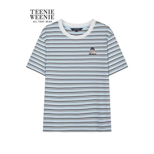 TeenieWeenie小熊女装26夏新款时尚舒适活力撞色条纹圆领短袖T恤