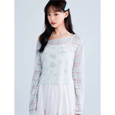 【商场同款】甜美镂空宽松针织衫夏季空调小衫宽松罩衫C1EEF2411