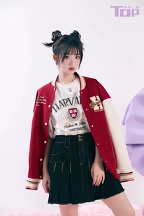 甜美预科生学院风夹克外套2023秋季新款复古棒球服女C3BBD3302
