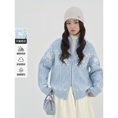 【费尔岛】甜美商场同款立领针织开衫女冬天鹅毛衣外套C1EDF4420