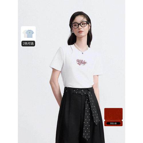 【商场同款】小象重工绣花短袖夏季新款修身上衣T恤女装C1CNG2118