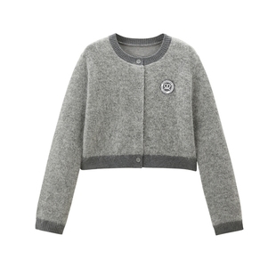 新款 25春季 甜美基础撞色领子圆领开衫 毛衣C2EDF1125 商场同款