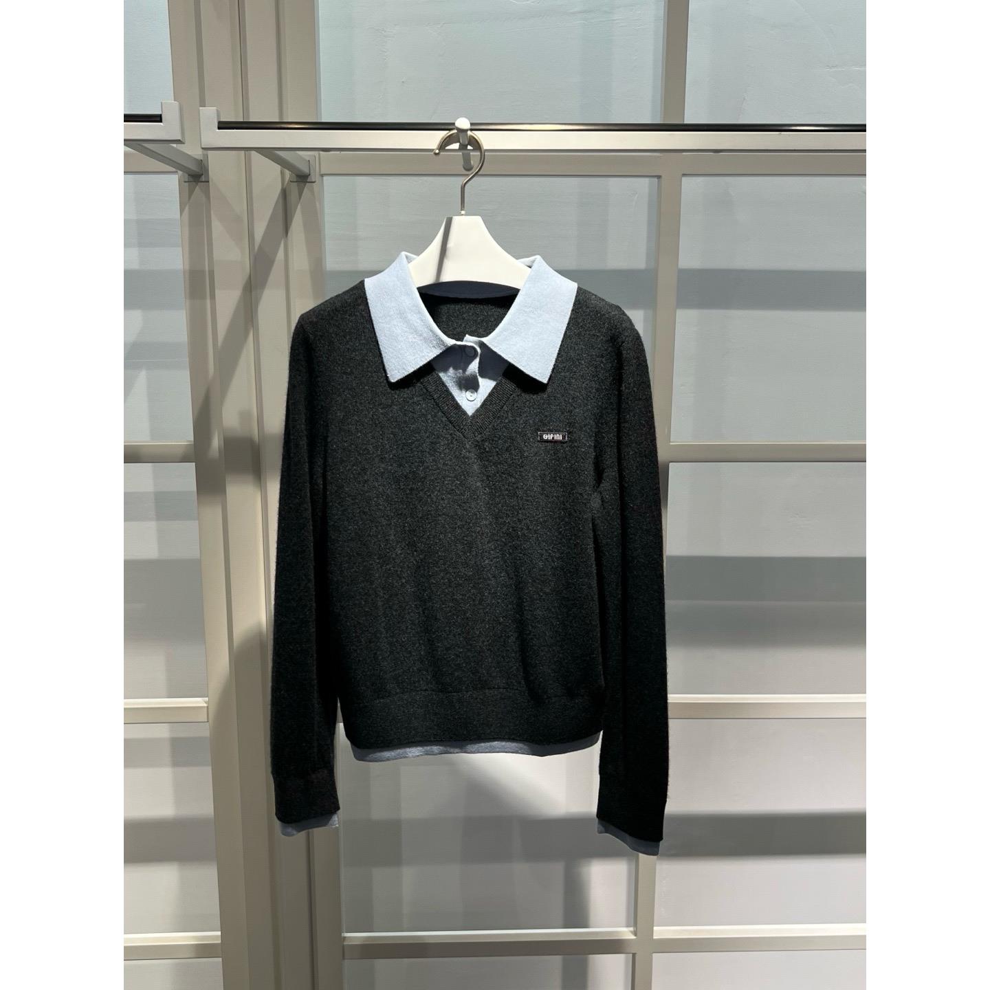 MM伊折扣2025年秋新款全羊毛POLO领假两件针织衫上衣1GA232951