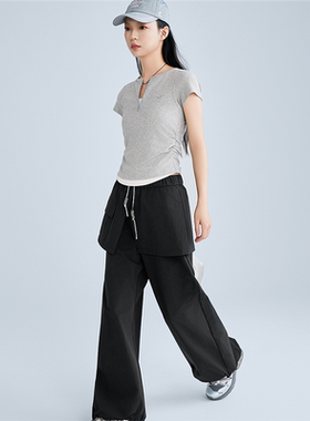 【商场同款】假两件短袖T恤夏新款设计感V领修身T恤C2CNF2119