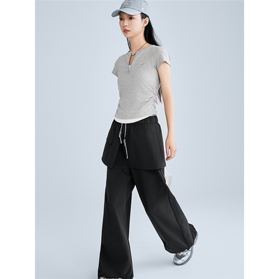 【商场同款】假两件短袖T恤夏新款设计感V领修身T恤C2CNF2119