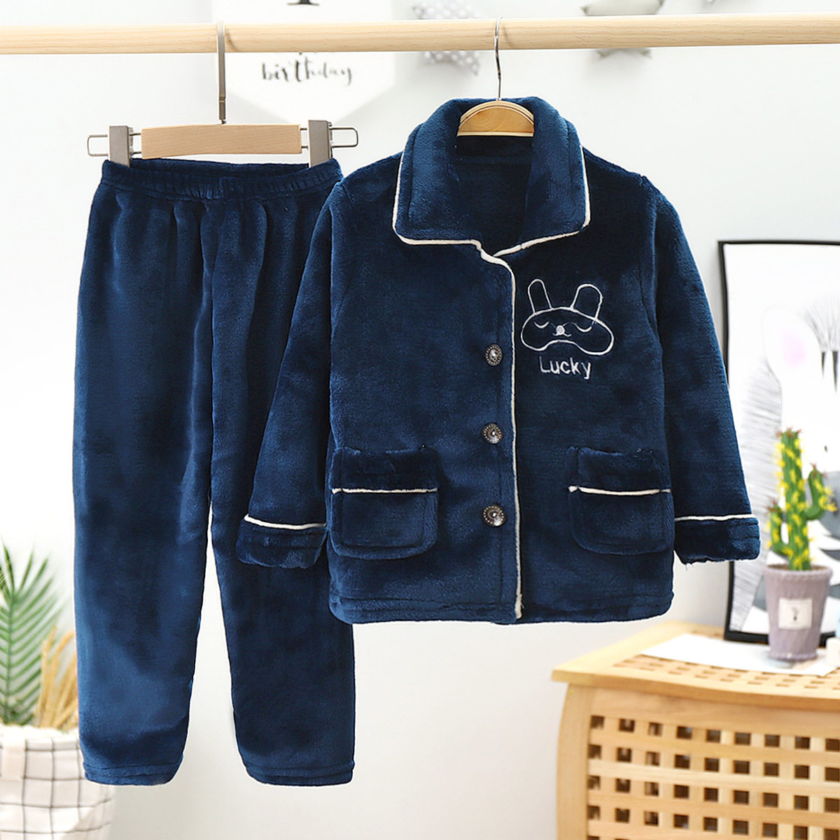 GIRLS PAJAMAS AUTUMN WINTER THICKENED FLANNEL BABY KIDS WINTER CORAL VELVET LOUNGEWEAR PARENT-CHILD SET LITTLE GIRL