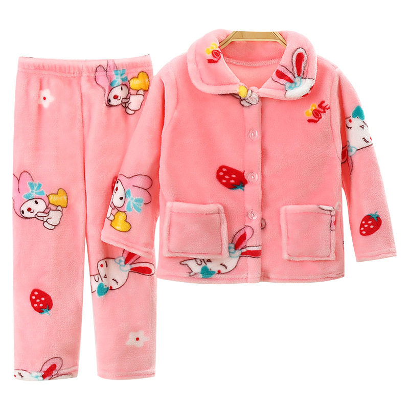 CHILDRENS PAJAMAS FLANNEL AUTUMN AND WINTER BOYS CORAL VELVET GIRLS BOYS BABIES AND CHILDREN THICK WINTER CLOTHING