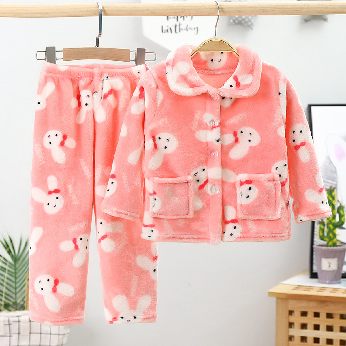 CHILDRENS PAJAMAS FLANNEL AUTUMN AND WINTER BOYS CORAL VELVET GIRLS BOYS BABIES AND CHILDREN THICK WINTER CLOTHING