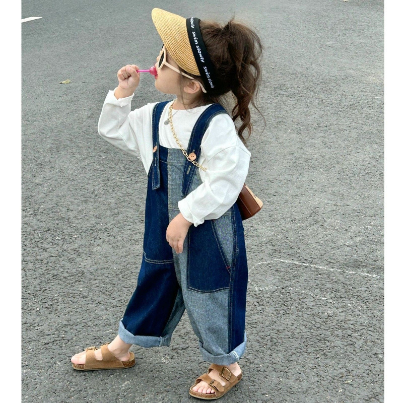 春秋韩版童装女童秋季洋气新款背带裤套装牛仔裤背带裤