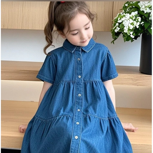 童装女童夏装牛仔裙夏装新款儿童拼接衬衫裙女孩连衣裙