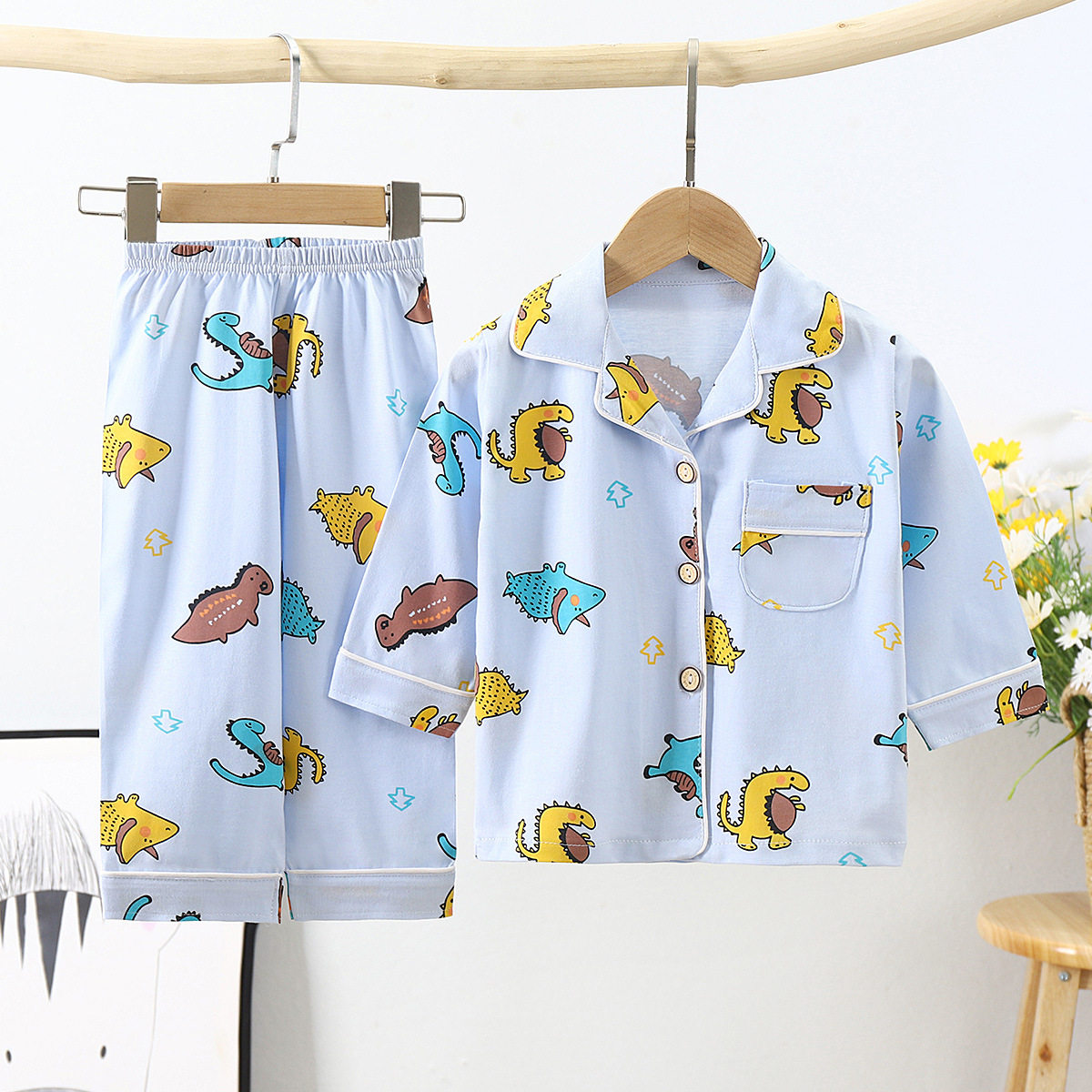 2023 SUMMER NEW CHILDRENS COTTON LOUNGEWEAR MIDDLE CHILDRENS PAJAMAS PAJAMAS AND PAJAMAS SET TWO PIECES OF CHILDRENS FOLIO CASUAL