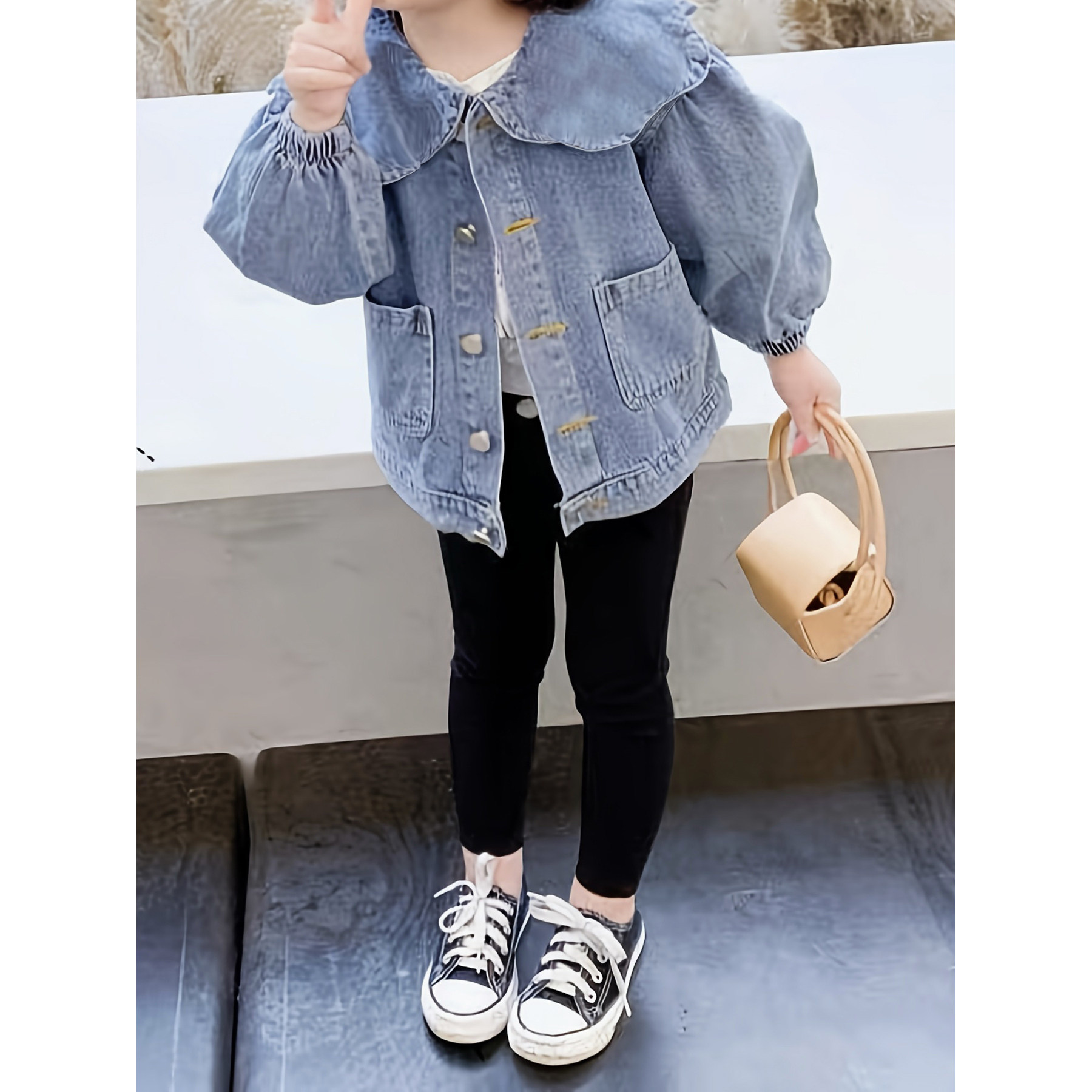 春秋季上衣女童甜美牛仔衣开衫宝宝韩版花边领外套新款