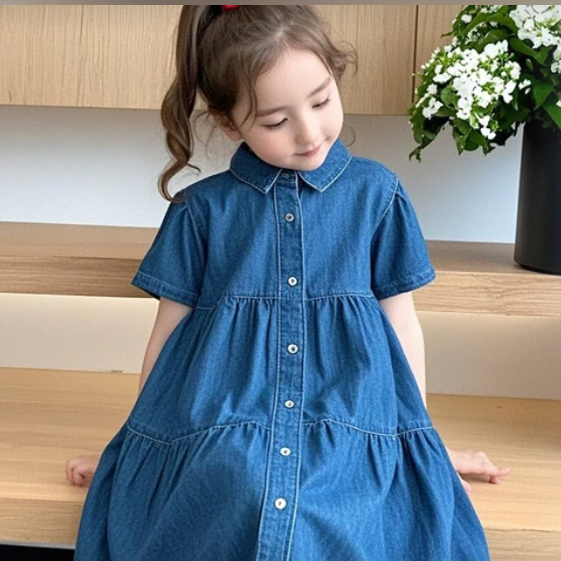 童装女童夏装牛仔裙夏装新款儿童拼接衬衫裙女孩连衣裙