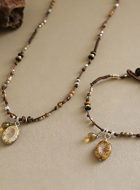 新款时尚复古民族风精致捷克珠玛瑙项链轻奢小众高级感编绳锁骨链