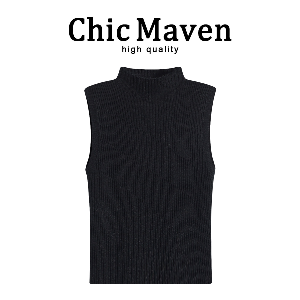 Chic Maven休闲风半高领针织背心女春季高级感气质百搭无袖上衣服,女装/女士精品,背心吊带,淘宝优惠券,粉丝福利购,淘宝优惠卷