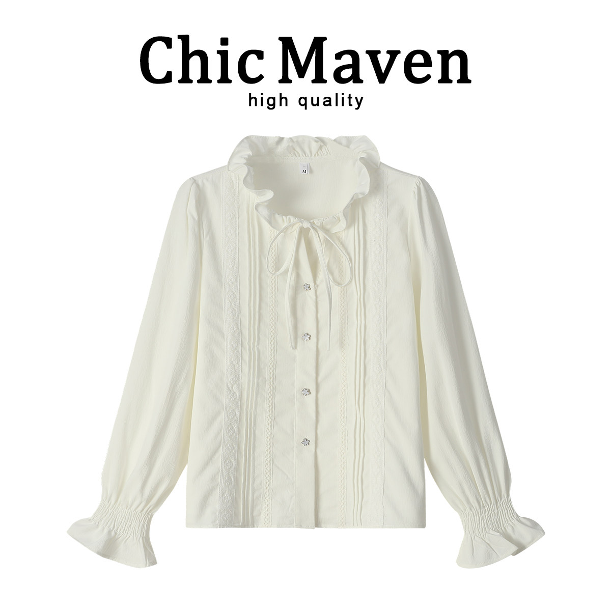 ChicMaven法式蝴蝶结系带长袖衬衫女春秋新款喇叭袖显瘦气质上衣,女装/女士精品,衬衫,淘宝优惠券,粉丝福利购,淘宝优惠卷