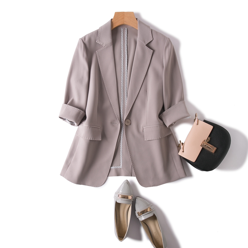 通勤七分袖藕灰色薄西装外套女夏