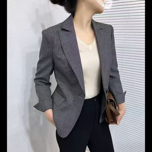 90%羊毛！轻奢老钱风通勤精纺羊毛一粒扣西服女小千鸟格西装外套