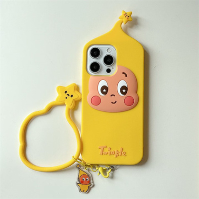 日韩网红立体卡通气球星星人适用苹果17硅胶手机壳少女心15promax高级感手带保护套14pro防摔iPhone16女款