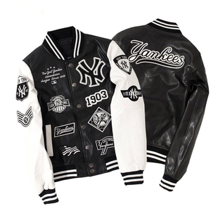 秋冬加棉BF机车飞行PU皮字母刺绣棒球服男女情侣休闲外套夹克棉衣