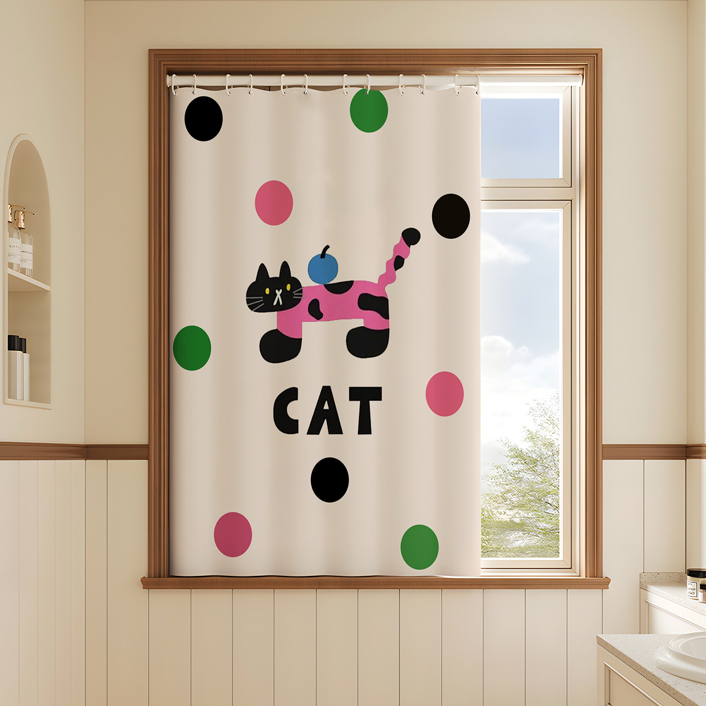 浴室卫生间窗帘防走光防水厕所小窗户专用免打孔浴帘短布防窥遮挡