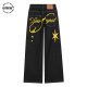 男女潮牌街头宽松慵懒风休闲长裤 美式 复古字母印花直筒阔腿牛仔裤