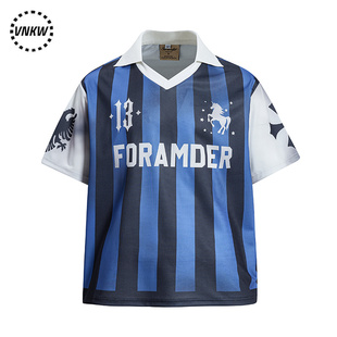 美式复古条纹字母印花短袖T恤男女宽松百搭运动风休闲球衣ins夏季