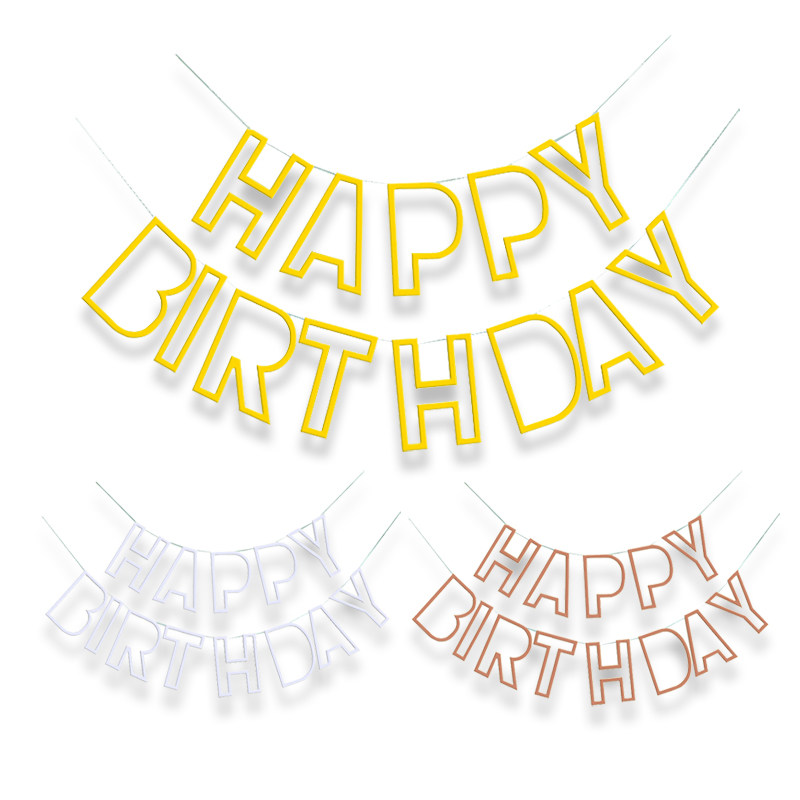 镂空镜面字母 hapyy birthday生日快乐拉旗 周岁百日派对聚会布置