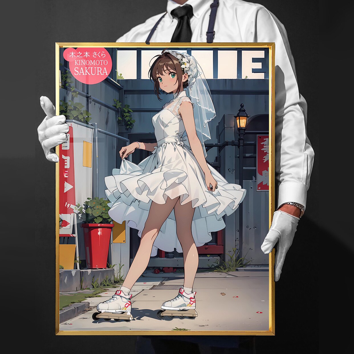 魔卡少女樱百变小樱木之本樱婚纱轮滑装饰画
