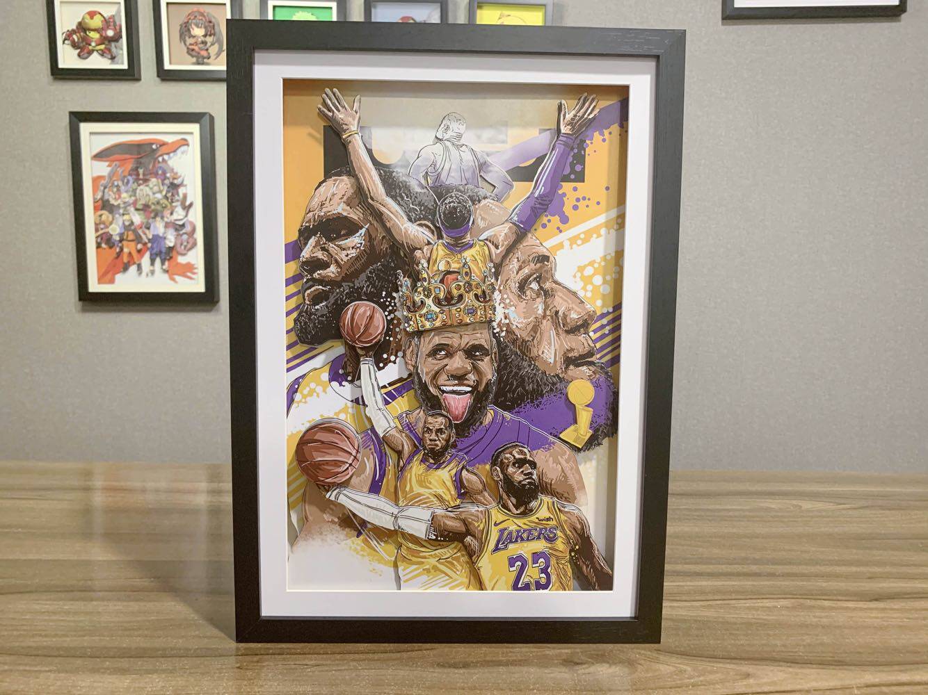 NBA湖人队詹姆斯23号总冠军装饰画球鞋球衣配画手工立体浮雕定制