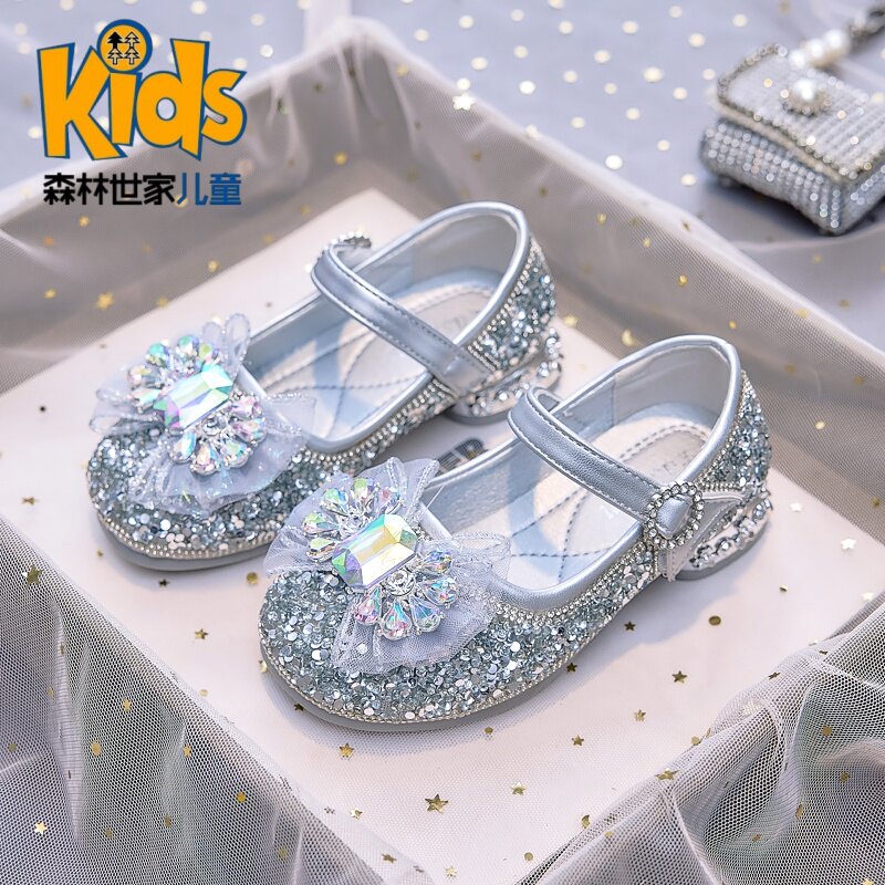 女童小皮鞋宝宝公主鞋新款儿童水晶鞋软底小女孩演出表演舞蹈鞋子