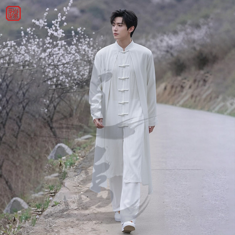 新中式立领纯色汉服假两件长袍