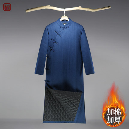 中国风棉袍加厚长衫男棉服冬季长款唐装棉袍子民国斜襟盘扣棉袄男