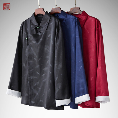 春秋款中式斜襟盘扣改良衬衫唐装