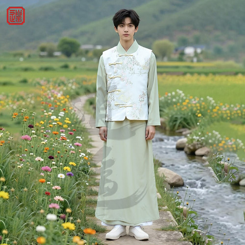 汉服男民国风儒雅长衫马褂改良